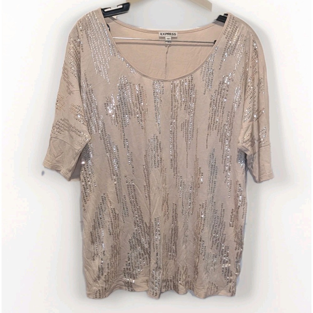 Y2K Coquette Glam Sequin Embellished Nude Beige Party Top Express‎ Medium